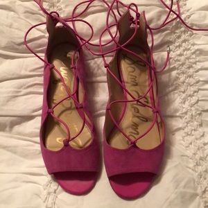 Sam Edelman pink flat sandals with wrap/tie up